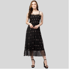 Womens Net Embroidered Drop Waist Dress